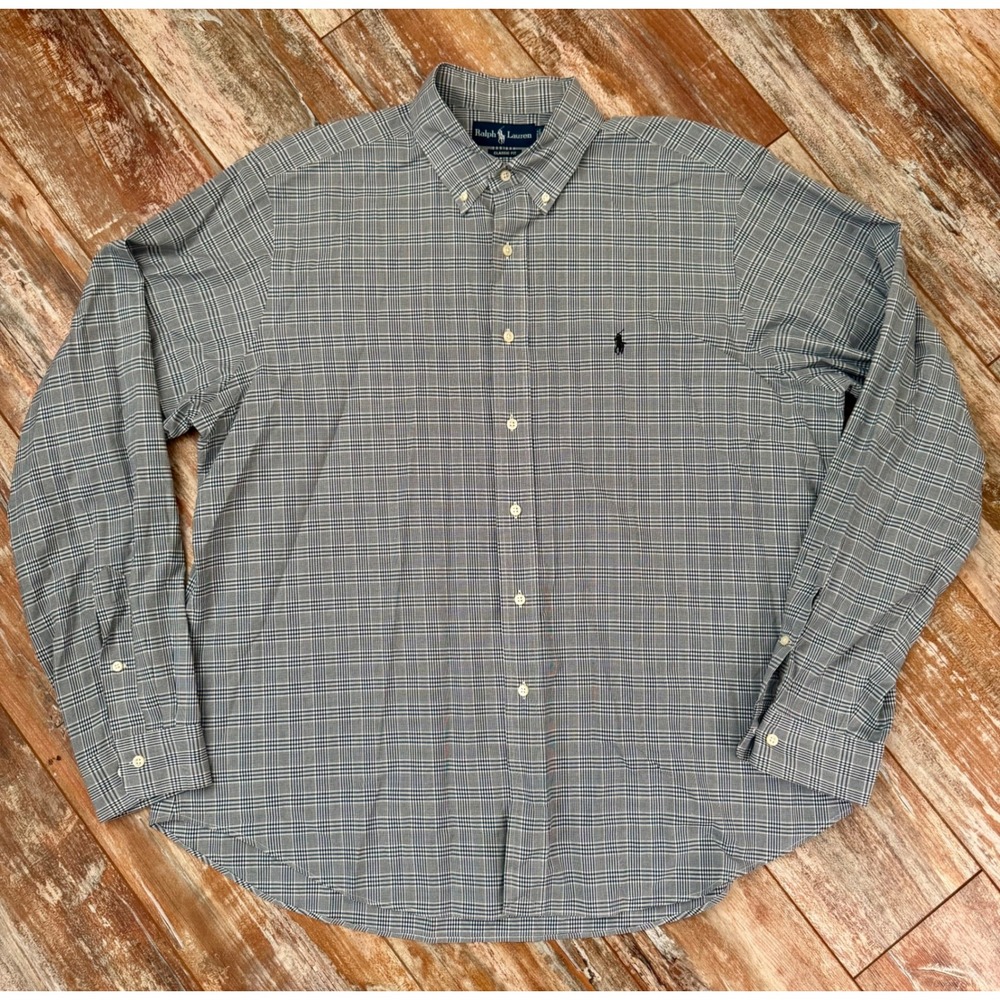 Polo Ralph Lauren Mens Classic Fit Glen Plaid Button Down Shirt Black White 17